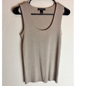 St John Womens Ribbed Knit Tank Top Wool Rayon Scoop Neck Beige Shell Size P